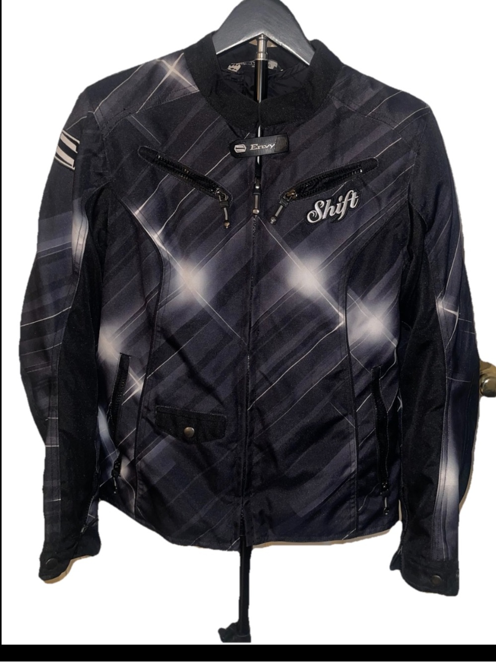 Shift Black and White Graphic Motorcycle Jacket. Size M